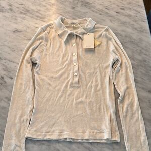 Doen Adour Tee: Cream Ribbed Long Sleeve Polo